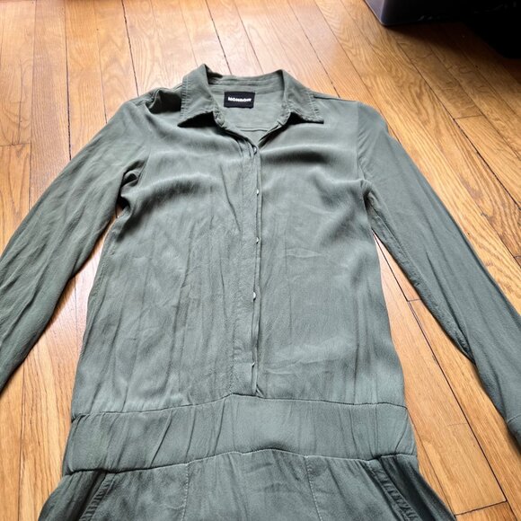 Monrow Size XS Laurel Green Button Up Long Sleeve Collared Elastic Waist Romper - Picture 10 of 15